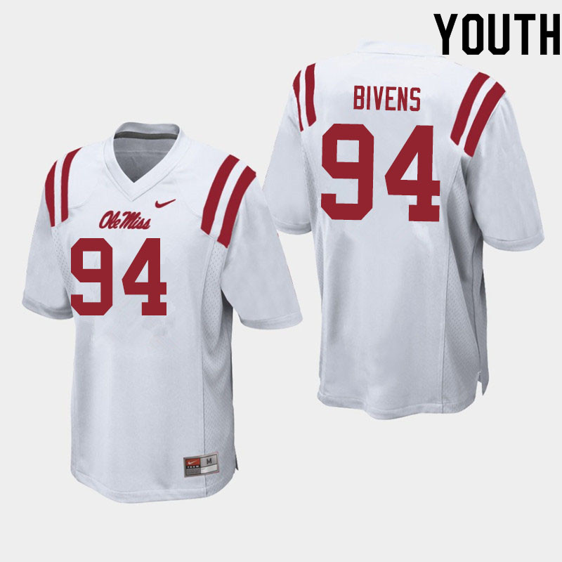 Quentin Bivens Ole Miss Rebels NCAA Youth White #94 Stitched Limited College Football Jersey ADL3058OG